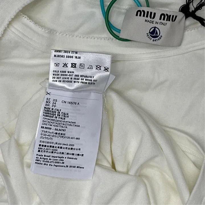 Miu Miu Miu Miu White Embroidered Logo T-Shirt 0079 Size XS / US 0-2 / IT 36-38 - 4 Thumbnail