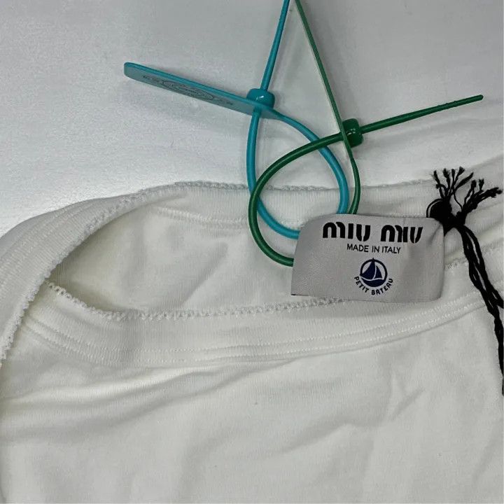 Miu Miu Miu Miu White Embroidered Logo T-Shirt 0079 Size XS / US 0-2 / IT 36-38 - 2 Thumbnail