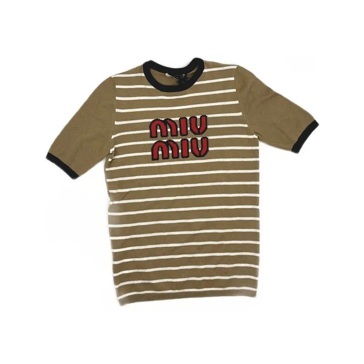 Miu Miu Miu Miu Striped Embroidered Knit T-Shirt 0079 Size M / US 6-8 / IT 42-44 - 2 Thumbnail