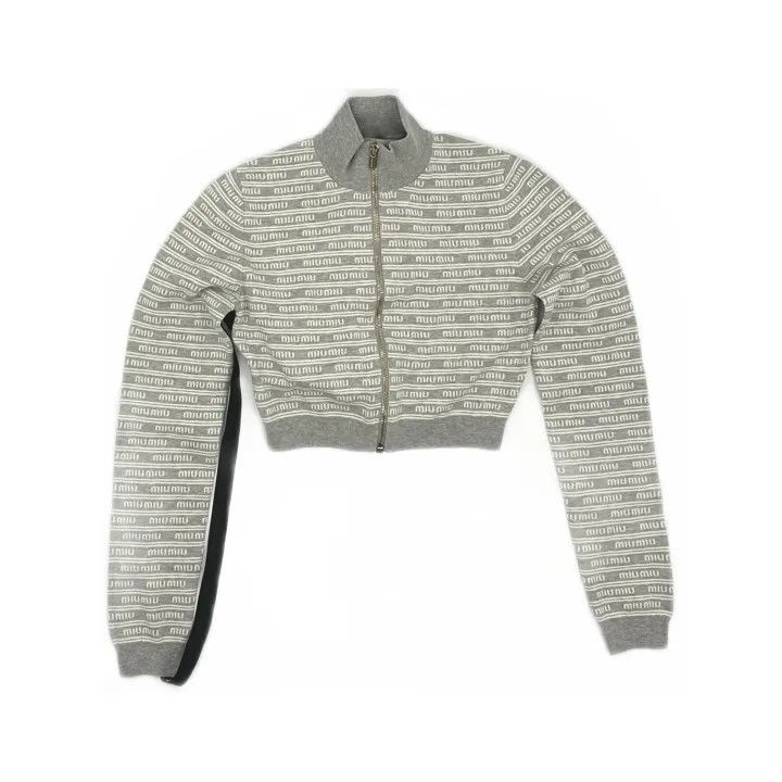 Miu Miu Miu Miu SS24 Gray Cropped Zip Jacket 0079 Size S / US 4 / IT 40 - 2 Thumbnail