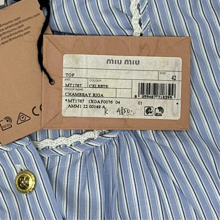 Miu Miu Miu Miu SS22 Striped Short Sleeve T-Shirt 0079 Size L / US 10 / IT 46 - 5 Thumbnail