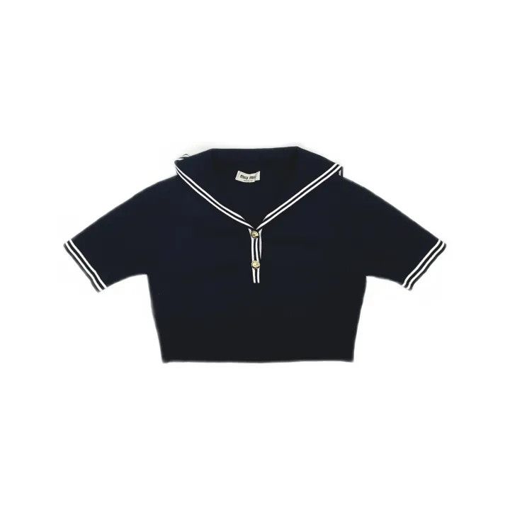 Miu Miu Miu Miu Striped Sailor Collar Cropped Shirt 0079 Size L / US 10 / IT 46 - 2 Thumbnail