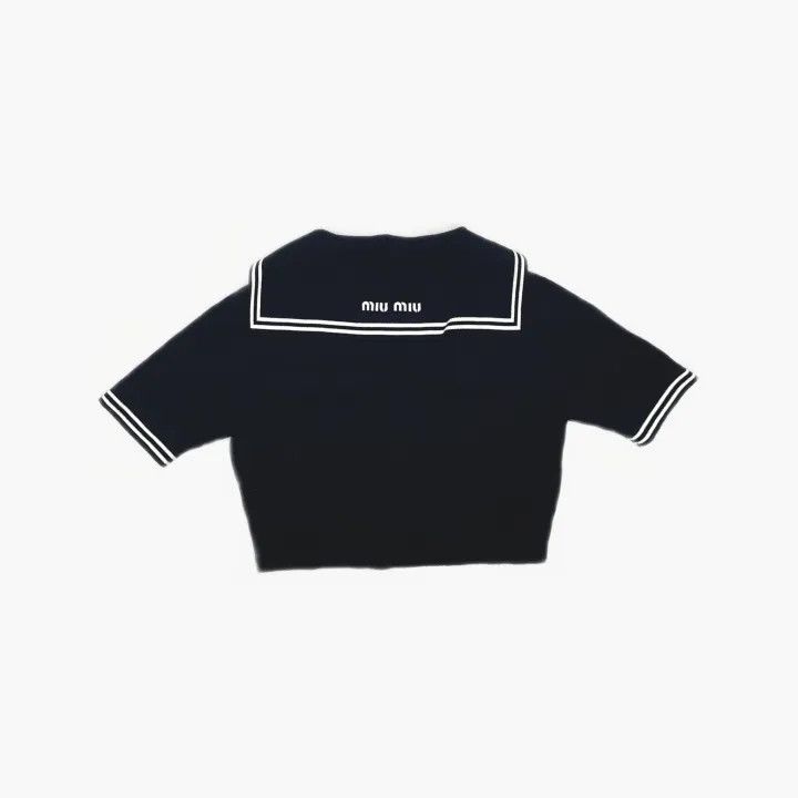 Miu Miu Miu Miu Striped Sailor Collar Cropped Shirt 0079 Size L / US 10 / IT 46 - 3 Thumbnail