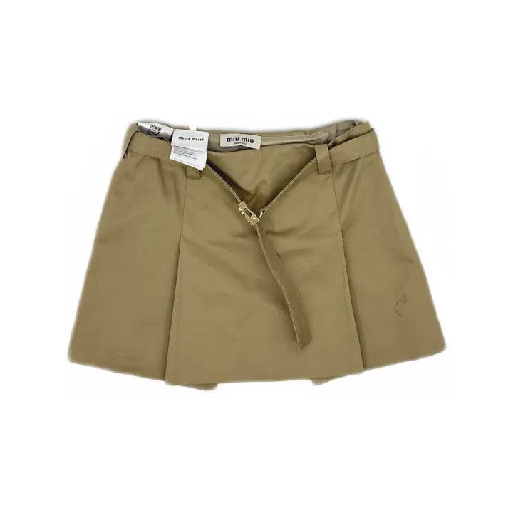 Miu Miu Miu Miu Beige Logo Mini Skirt for Women 0079 Size 38" / US 16 / IT 52 - 2 Thumbnail