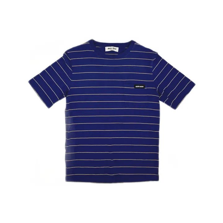Miu Miu Miu Miu Striped Logo Crew Neck T-Shirt 0079 Size S / US 4 / IT 40 - 2 Thumbnail