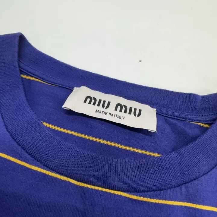 Miu Miu Miu Miu Striped Logo Crew Neck T-Shirt 0079 Size S / US 4 / IT 40 - 4 Thumbnail