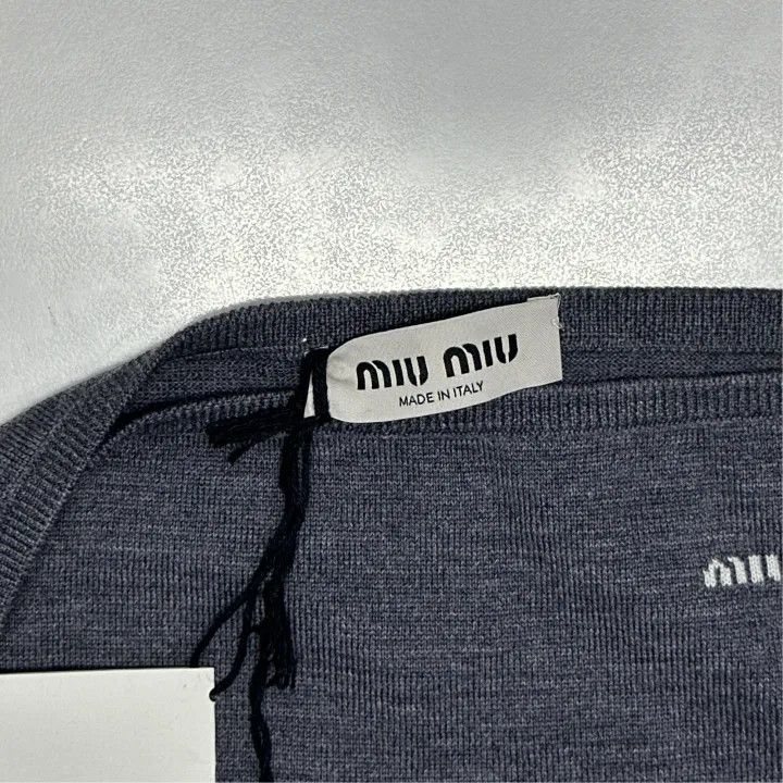 Miu Miu Miu Miu Gray Cropped Sweater with Embroidery 0079 Size L / US 10 / IT 46 - 2 Thumbnail