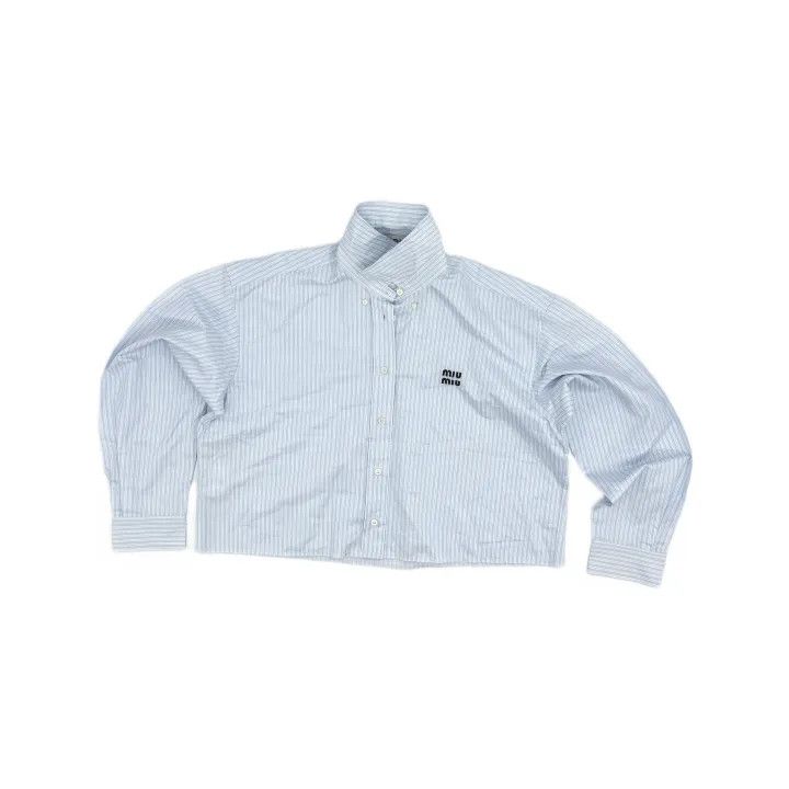 Miu Miu Miu Miu Blue Striped Cropped Long Sleeve Shirt 0079 Size M / US 6-8 / IT 42-44 - 2 Thumbnail