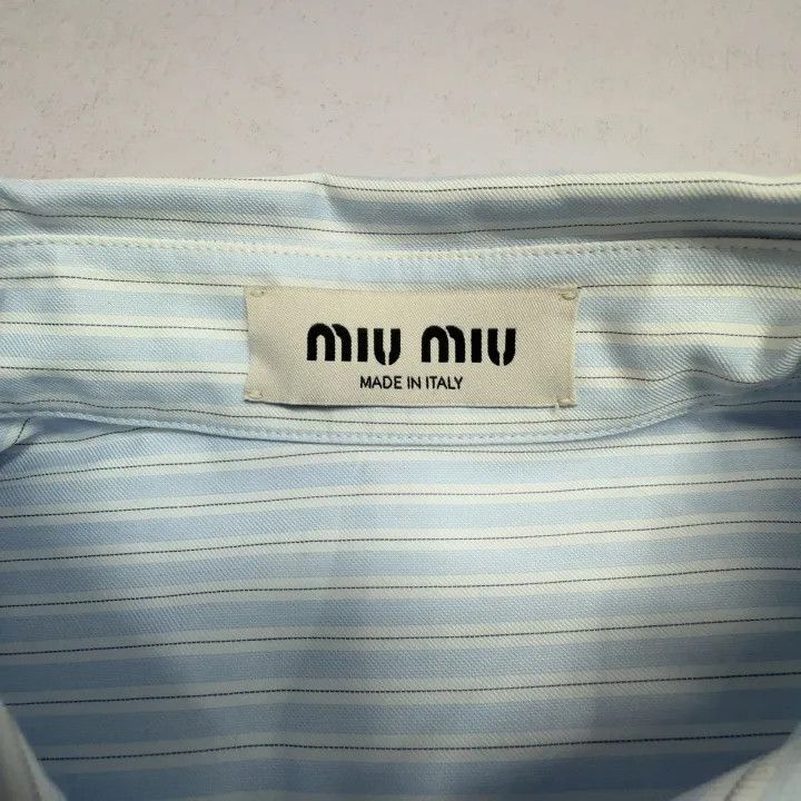 Miu Miu Miu Miu Blue Striped Cropped Long Sleeve Shirt 0079 Size M / US 6-8 / IT 42-44 - 4 Thumbnail