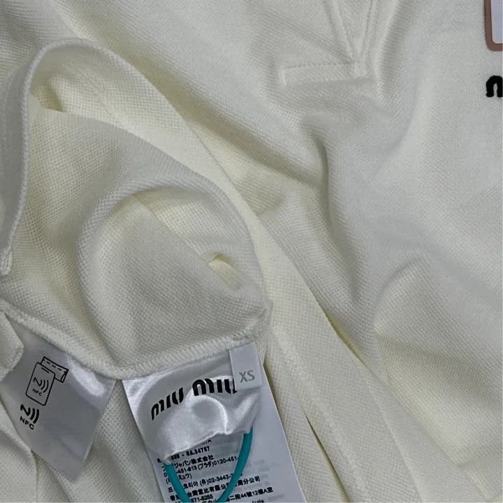 Miu Miu Miu Miu White Logo Embroidered Polo Shirt 0079 Size XS / US 0-2 / IT 36-38 - 3 Thumbnail