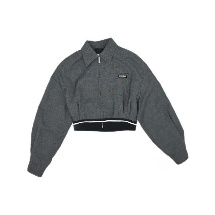 Miu Miu Miu Miu FW22 Gray Striped Crop Jacket 0079 Size S / US 4 / IT 40 - 2 Thumbnail