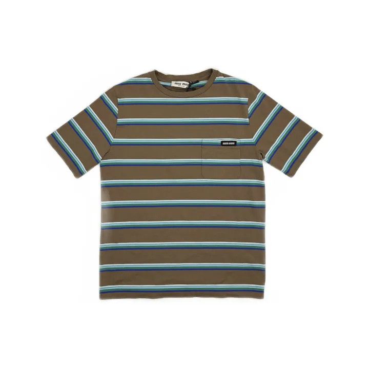 Miu Miu Miu Miu Striped Logo T-Shirt for Women 0079 Size L / US 10 / IT 46 - 2 Thumbnail