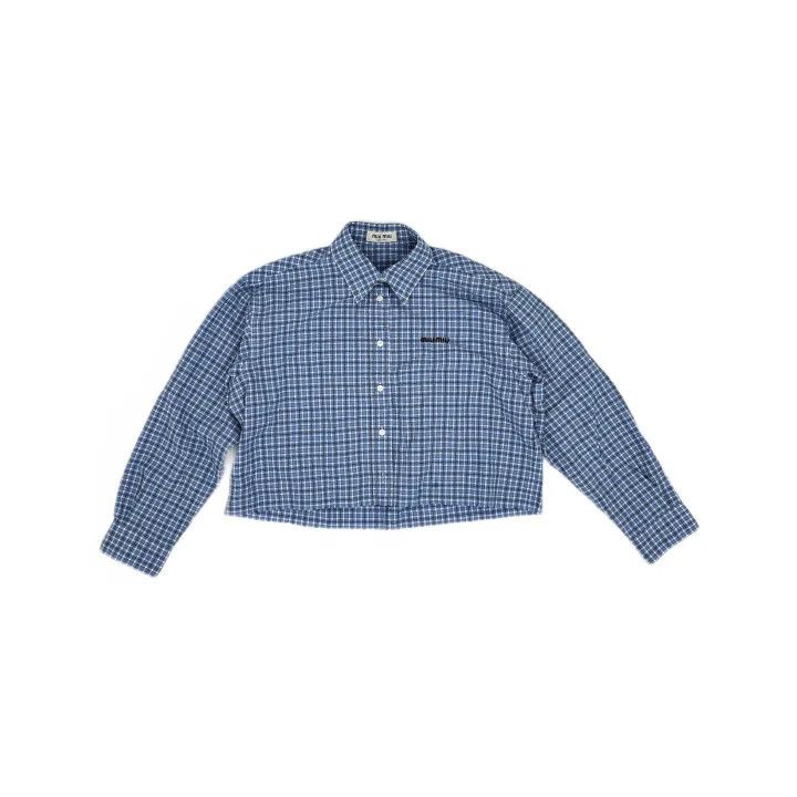 Miu Miu Miu Miu Blue Check Logo Embroidered Button-Up Shirt 0079 Size M / US 6-8 / IT 42-44 - 2 Thumbnail