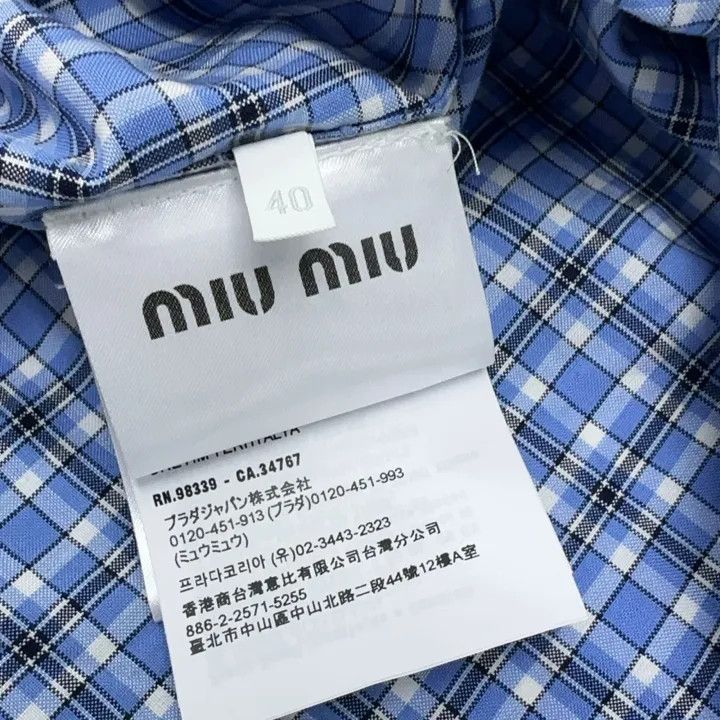 Miu Miu Miu Miu Blue Check Logo Embroidered Button-Up Shirt 0079 Size M / US 6-8 / IT 42-44 - 5 Thumbnail