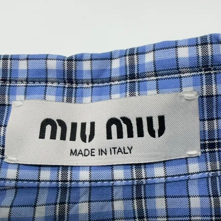 Miu Miu Miu Miu Blue Check Logo Embroidered Button-Up Shirt 0079 Size M / US 6-8 / IT 42-44 - 4 Thumbnail