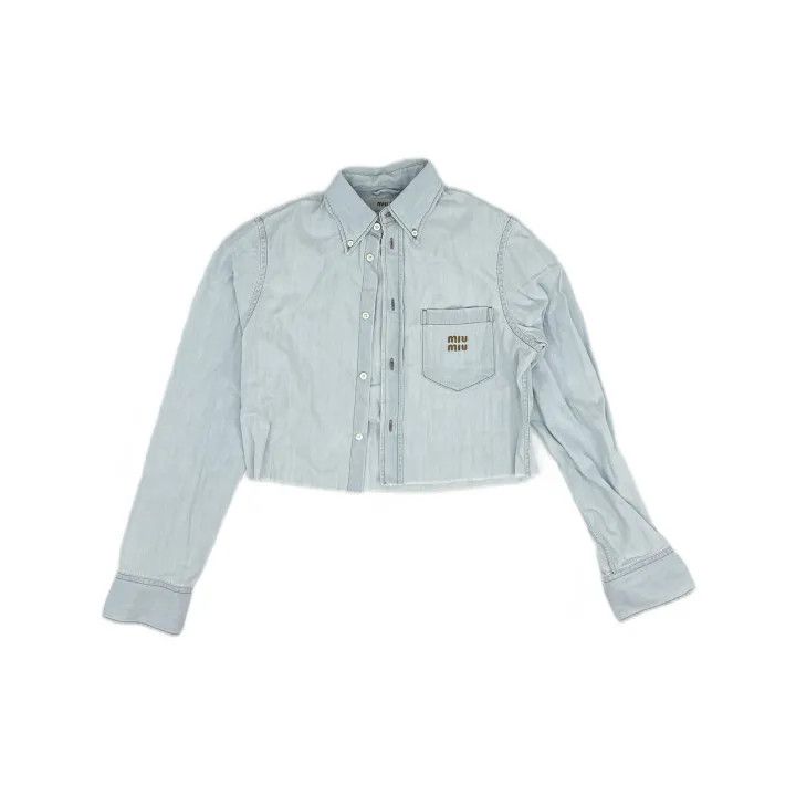 Miu Miu Miu Miu Cropped Denim Jacket with Logo Print 0079 Size M / US 6-8 / IT 42-44 - 2 Thumbnail