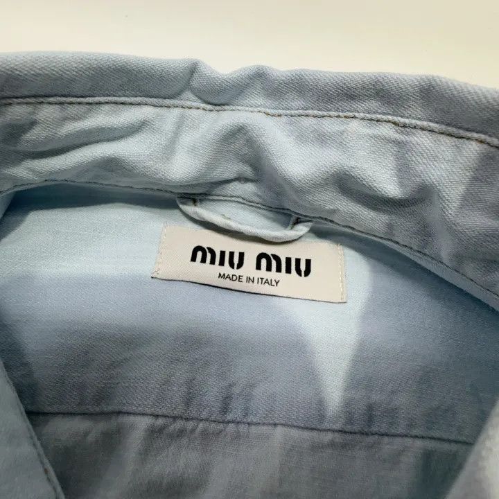 Miu Miu Miu Miu Cropped Denim Jacket with Logo Print 0079 Size M / US 6-8 / IT 42-44 - 4 Thumbnail