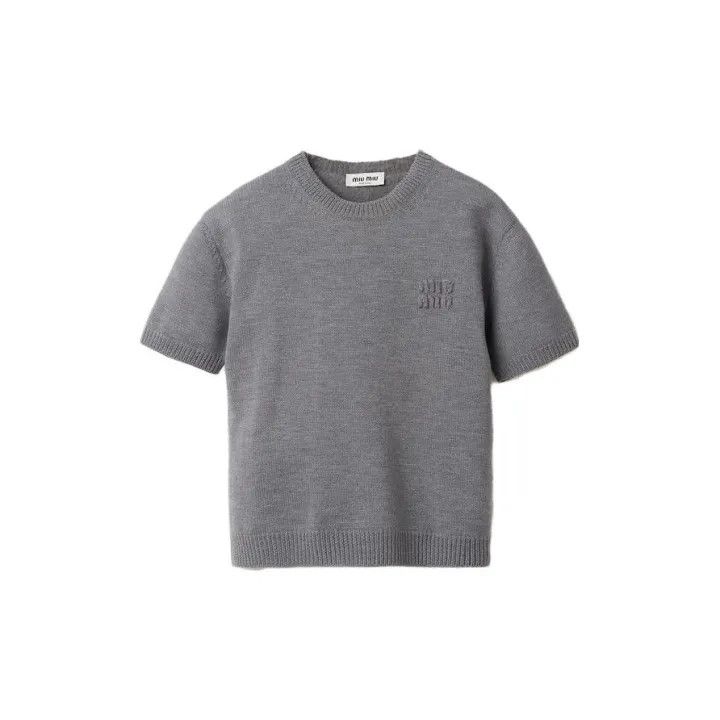 Miu Miu Miu Miu Gray Logo Short Sleeve Knit Top 0079 Size M / US 6-8 / IT 42-44 - 2 Thumbnail