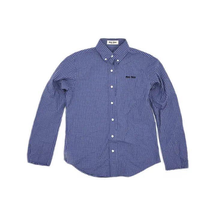 Miu Miu Miu Miu Blue Checkered Embroidered Shirt 0079 Size M / US 6-8 / IT 42-44 - 2 Thumbnail
