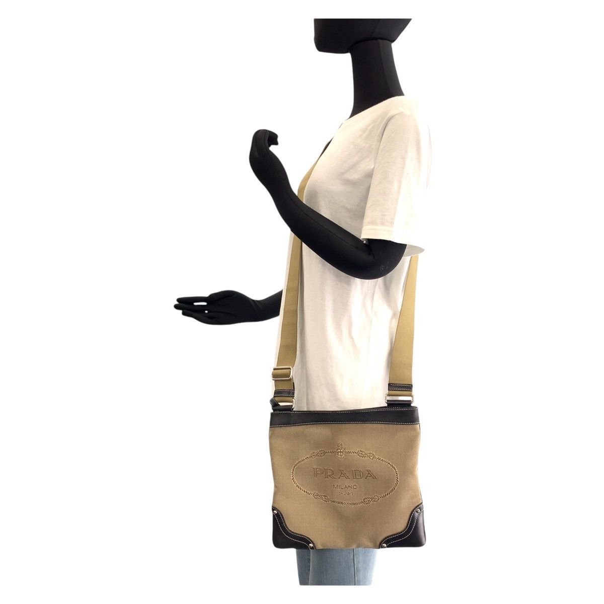 Prada Prada Prada Logo Jacquard Canvas/Leather Shoulder Bag Canvas Shoulder Bag DUTY FREE for USA Size ONE SIZE - 7 Thumbnail