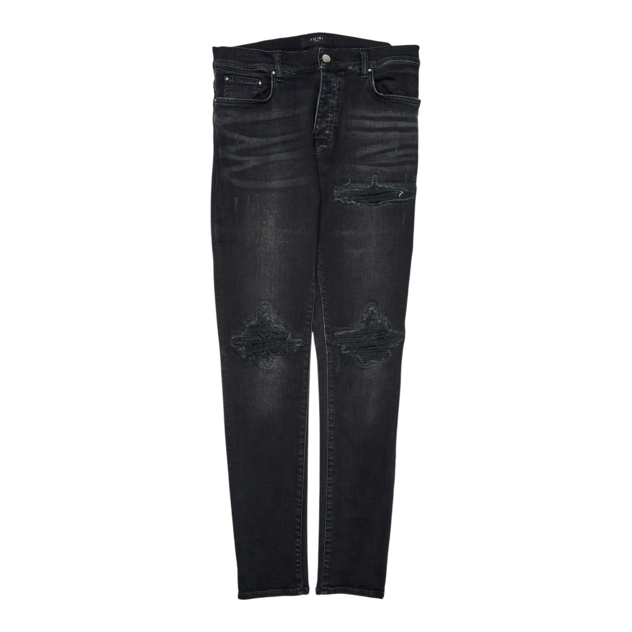 Amiri MX1 Pleated Denim Bandana Patch Jeans Antique Black