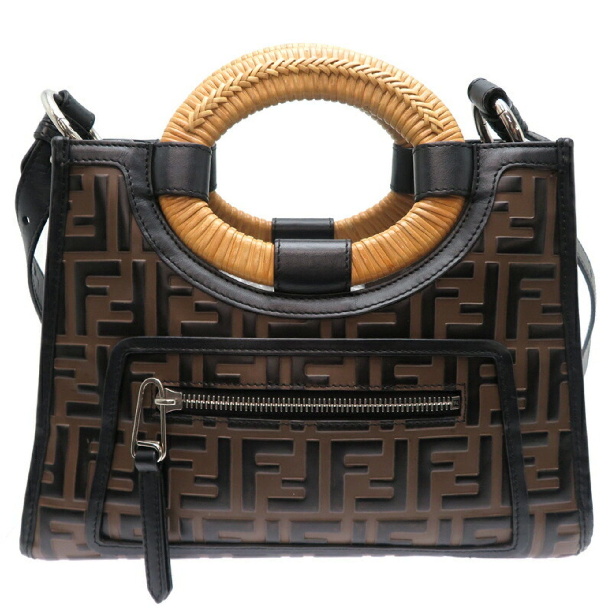 Fendi Zucca Runaway Shopper Small Women's Handbag 8BH353 Leather Brown