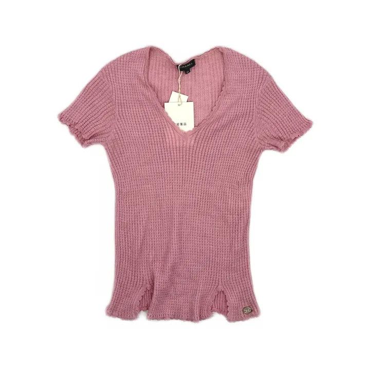 Chanel Chanel Pink Short Sleeve Knit Top 0079 Size XS / US 0-2 / IT 36-38 - 2 Thumbnail