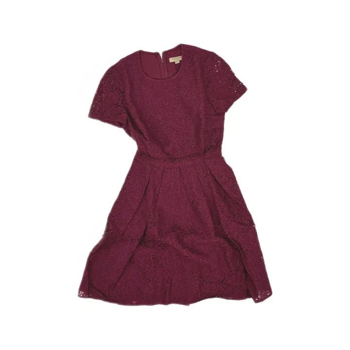 Burberry Burberry Red Lace Short Sleeve A-Line Dress 0079 Size S / US 4 / IT 40 - 2 Thumbnail