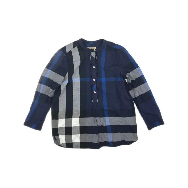 Burberry Burberry Blue Checkered Long Sleeve Shirt for Women 0079 Size S / US 4 / IT 40 - 2 Thumbnail