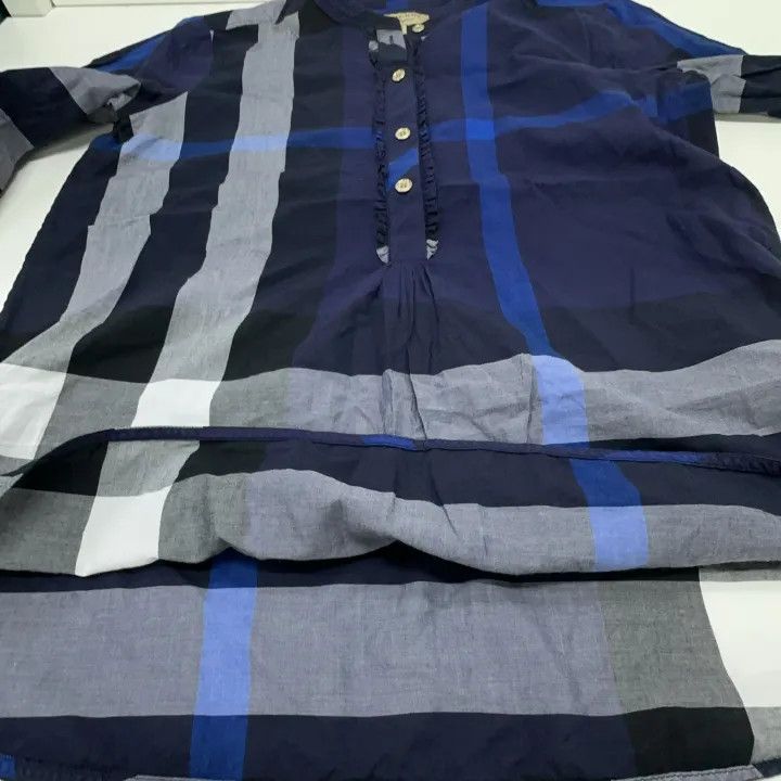 Burberry Burberry Blue Checkered Long Sleeve Shirt for Women 0079 Size S / US 4 / IT 40 - 7 Thumbnail
