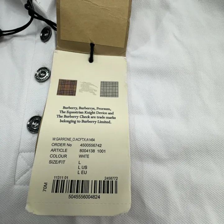 Burberry Burberry White Short Sleeve Polo Shirt 0079 Size L / US 10 / IT 46 - 12 Thumbnail