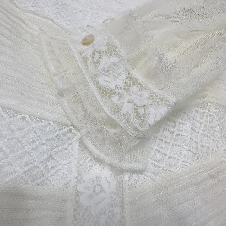 Burberry Burberry White Lace Long Sleeve Dress 0079 Size L / US 10 / IT 46 - 5 Thumbnail