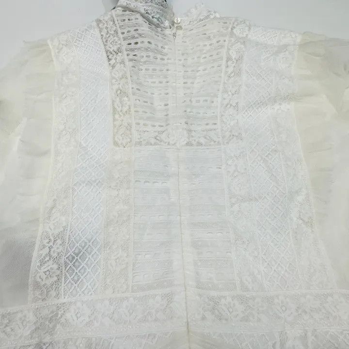 Burberry Burberry White Lace Long Sleeve Dress 0079 Size L / US 10 / IT 46 - 4 Thumbnail