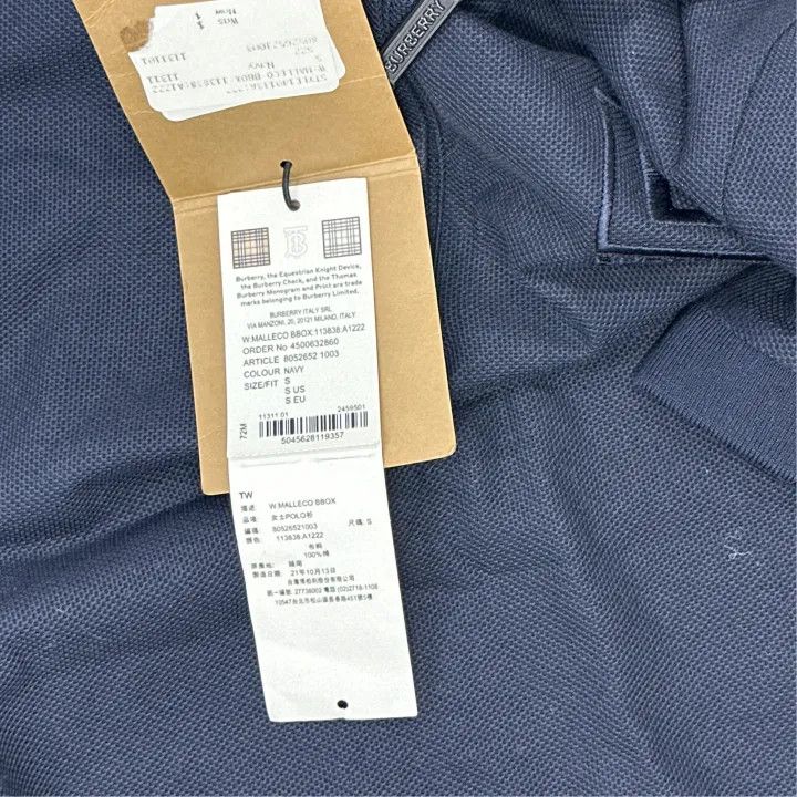 Burberry Burberry Logo Navy Blue Short Sleeve Polo Shirt 0079 Size S / US 4 / IT 40 - 4 Thumbnail