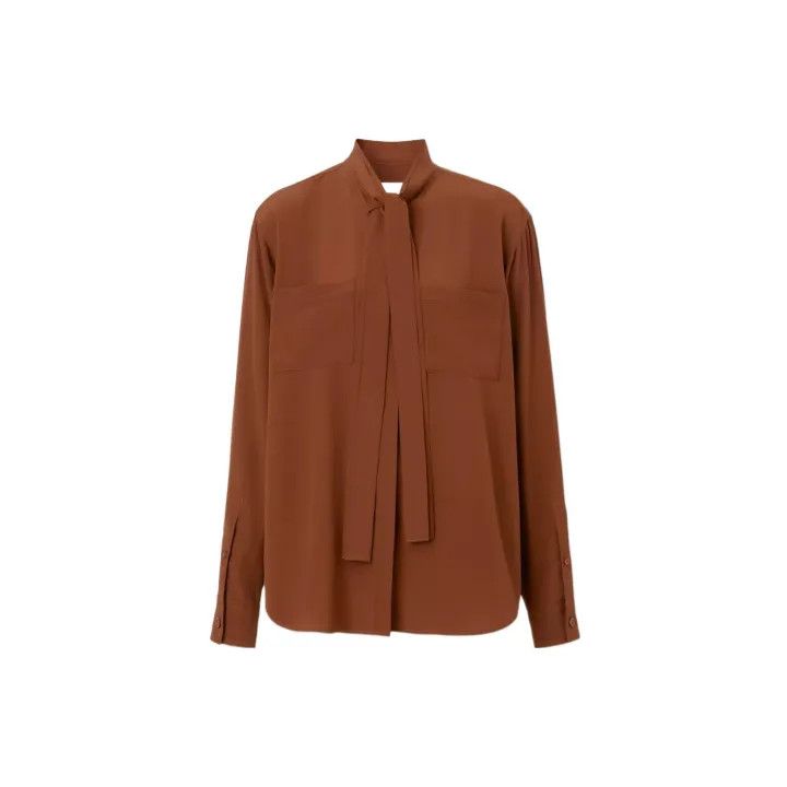 Burberry Burberry Brown Silk Tied Long Sleeve Shirt 0079 Size M / US 6-8 / IT 42-44 - 2 Thumbnail