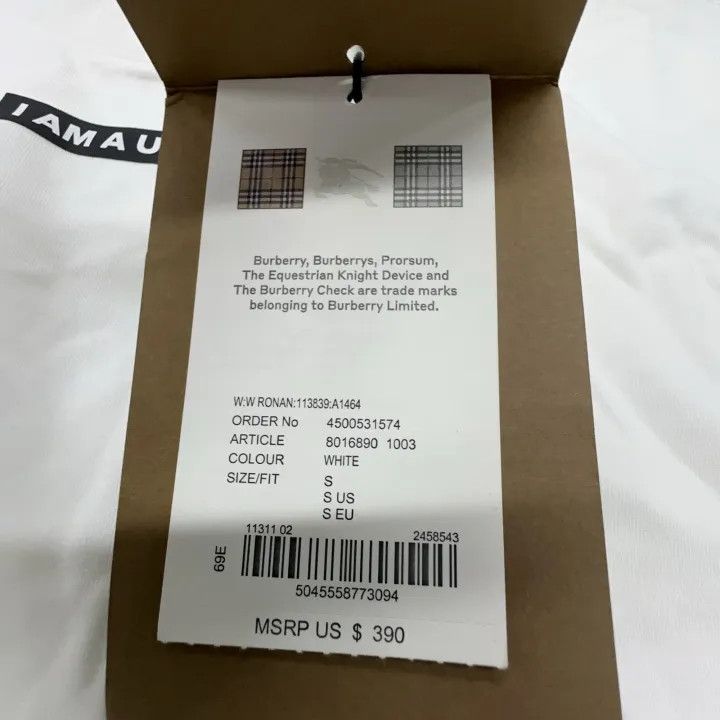 Burberry Burberry White Logo Print Short Sleeve T-Shirt 0079 Size S / US 4 / IT 40 - 5 Thumbnail