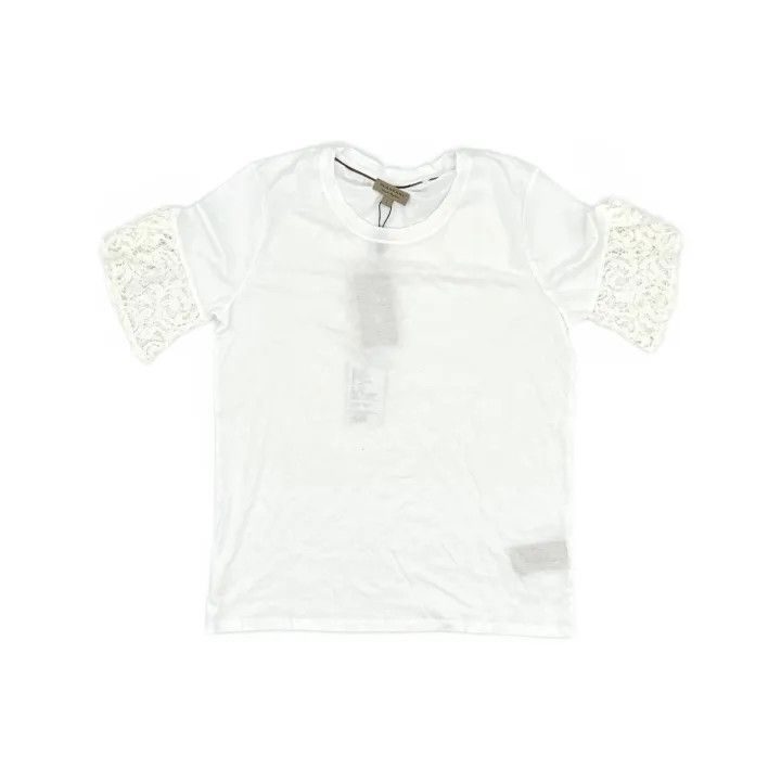 Burberry Burberry White Lace Short Sleeve T-Shirt 0079 Size L / US 10 / IT 46 - 2 Thumbnail