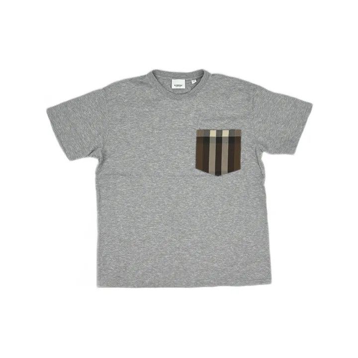 Burberry Burberry Gray Pocket Detail Cotton T-Shirt 0079 Size XS / US 0-2 / IT 36-38 - 2 Thumbnail