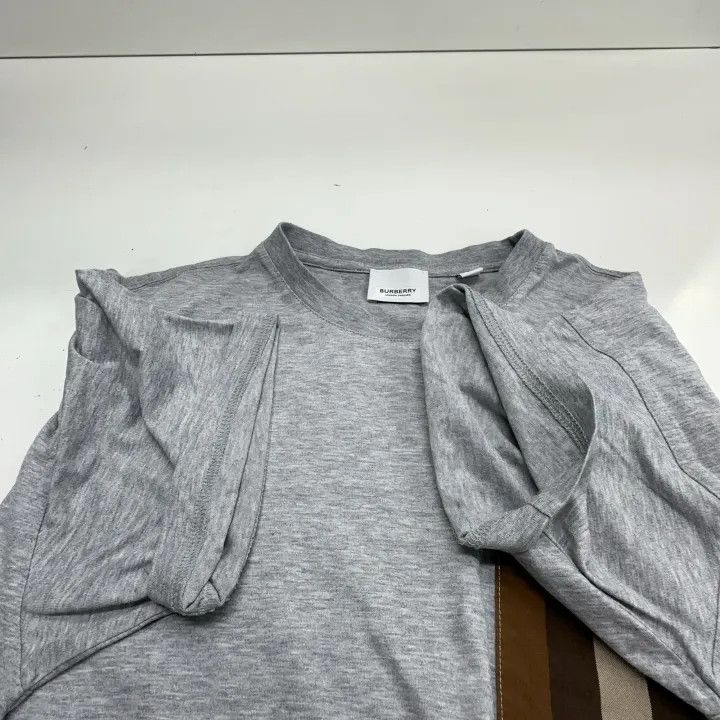 Burberry Burberry Gray Pocket Detail Cotton T-Shirt 0079 Size XS / US 0-2 / IT 36-38 - 6 Thumbnail