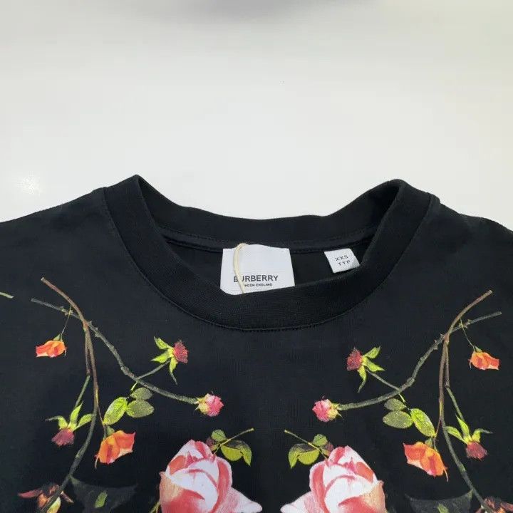 Burberry Burberry Black Floral Print Cotton Tee 0079 Size XXS / US 00 / IT 34 - 6 Thumbnail