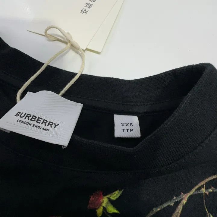 Burberry Burberry Black Floral Print Cotton Tee 0079 Size XXS / US 00 / IT 34 - 5 Thumbnail
