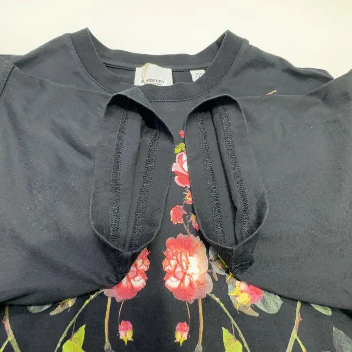 Burberry Burberry Black Floral Print Cotton Tee 0079 Size XXS / US 00 / IT 34 - 7 Thumbnail