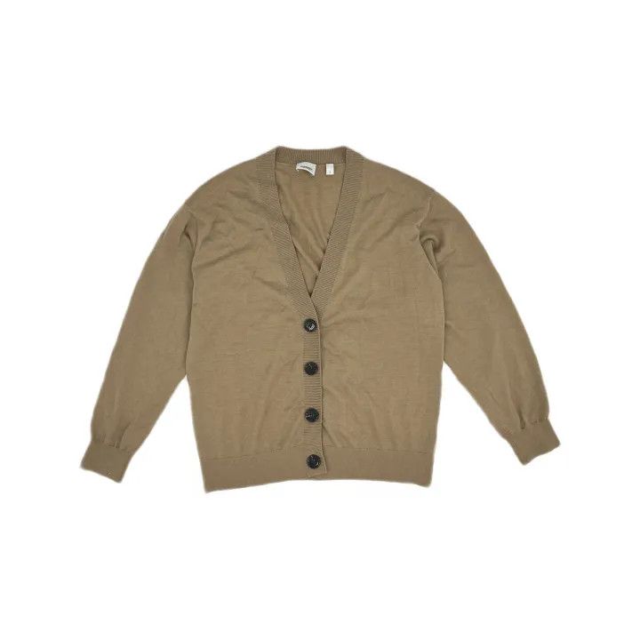 Burberry Burberry Beige V-Neck Wool Cardigan 0079 Size L / US 10 / IT 46 - 2 Thumbnail