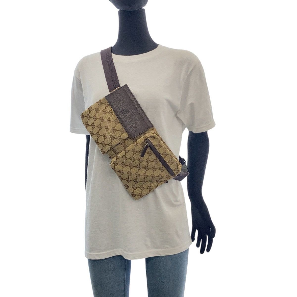 Gucci Gucci Gucci GG Canvas Leather Waist Bag Canvas Belt Bag 28566 DUTY FREE for USA Size ONE SIZE - 5 Thumbnail