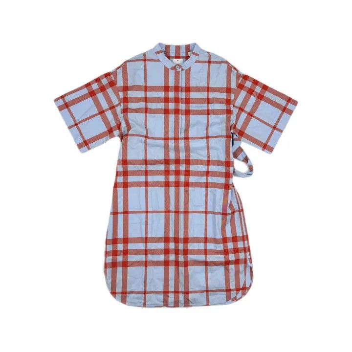 knee length dresses for ladies Burberry Chemisier Cotton Short Dress With Check Print – Ellie Belle main image 0
