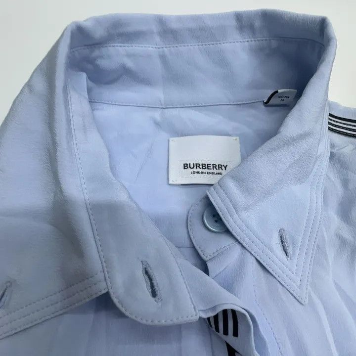 Burberry Burberry Blue Printed Silk Long Shirt for Women 0079 Size S / US 4 / IT 40 - 6 Thumbnail