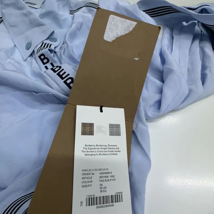Burberry Burberry Blue Printed Silk Long Shirt for Women 0079 Size S / US 4 / IT 40 - 2 Thumbnail