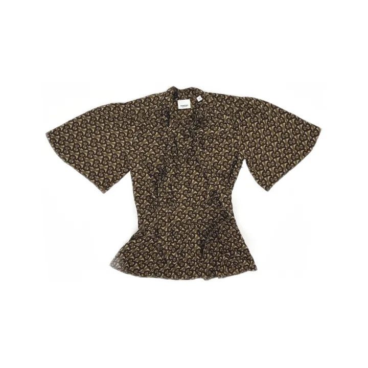 Burberry Burberry Brown Printed Short Sleeve Blouse 0079 Size XS / US 0-2 / IT 36-38 - 2 Thumbnail