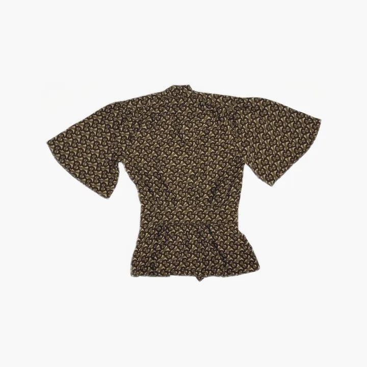Burberry Burberry Brown Printed Short Sleeve Blouse 0079 Size XS / US 0-2 / IT 36-38 - 3 Thumbnail