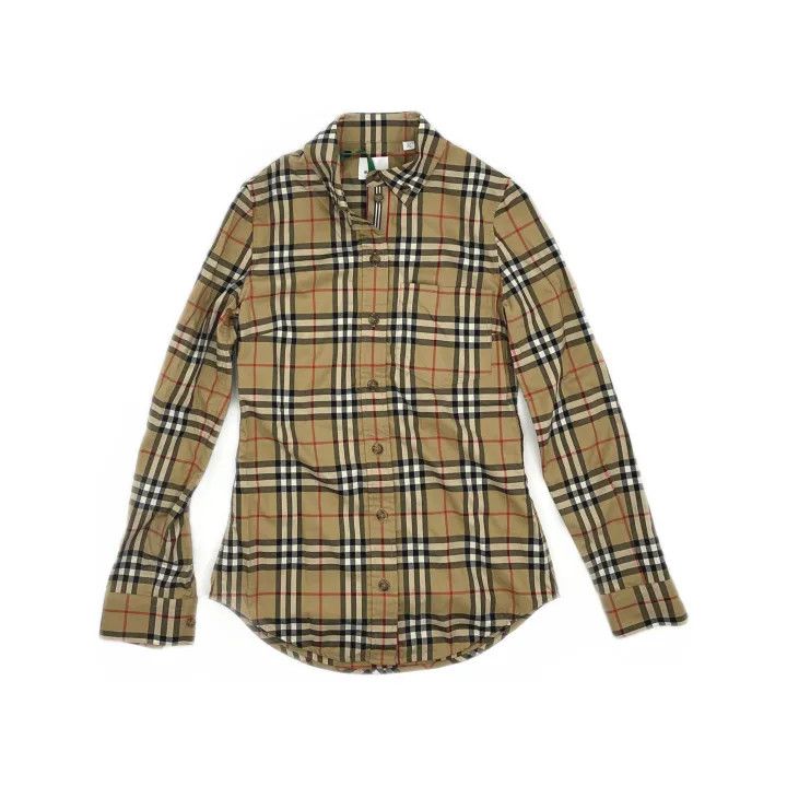 Burberry Burberry Beige Check Long Sleeve Shirt 0079 Size XS / US 0-2 / IT 36-38 - 2 Thumbnail